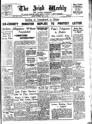 cover page of Irish Weekly and Ulster Examiner published on May 18, 1940