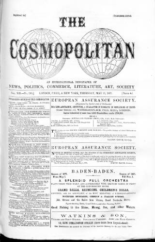 cover page of Cosmopolitan published on May 18, 1871