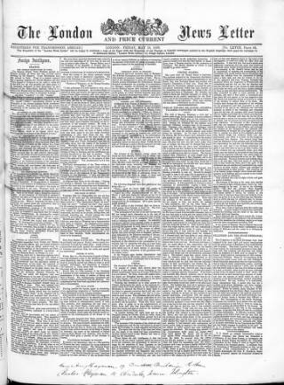cover page of London News Letter and Price Current published on May 18, 1860