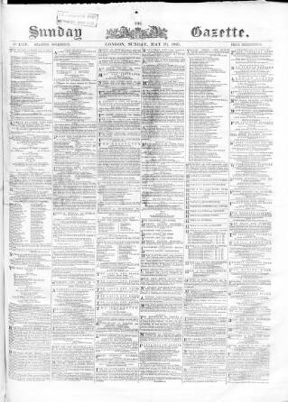 cover page of Sunday Gazette published on May 19, 1867