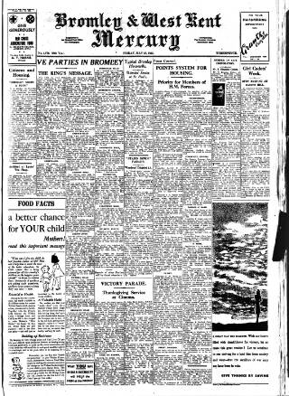 cover page of Bromley & West Kent Mercury published on May 18, 1945