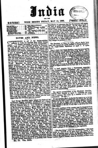 cover page of India published on May 18, 1900