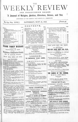 cover page of Weekly Review (London) published on May 18, 1878