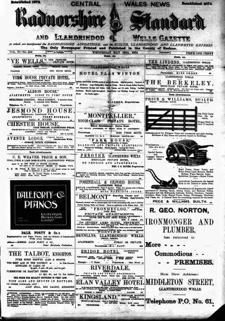 cover page of Radnorshire Standard published on May 18, 1904