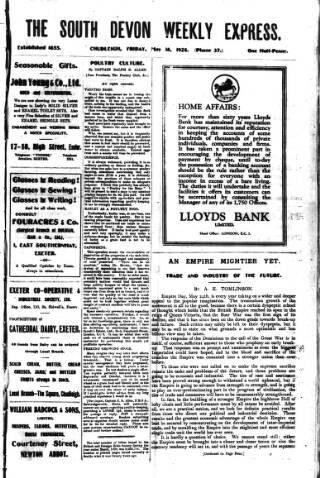 cover page of South Devon Weekly Express published on May 18, 1928