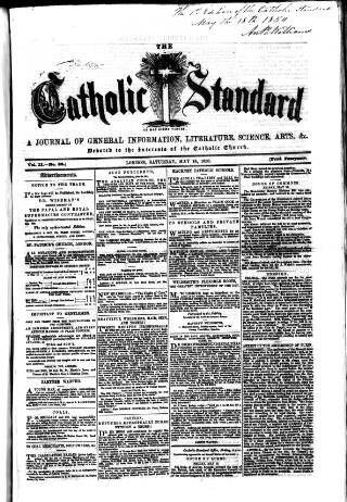 cover page of Weekly Register and Catholic Standard published on May 18, 1850