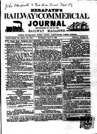cover page of Herapath's Railway Journal published on May 18, 1861