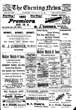 cover page of Evening News (Waterford) published on May 18, 1903