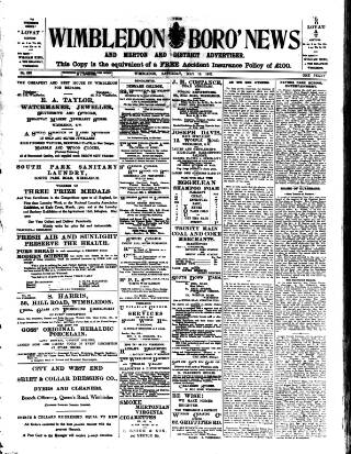 cover page of Wimbledon News published on May 18, 1907