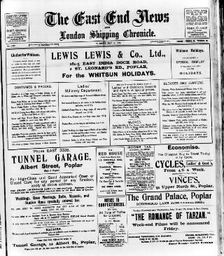 cover page of East End News and London Shipping Chronicle published on May 18, 1920