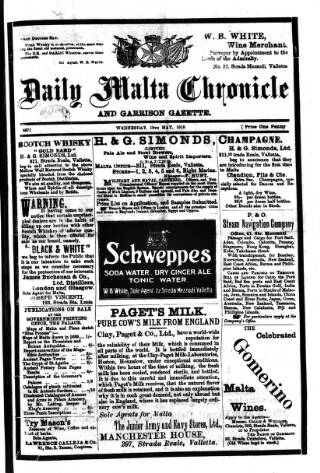 cover page of Daily Malta Chronicle and Garrison Gazette published on May 18, 1910
