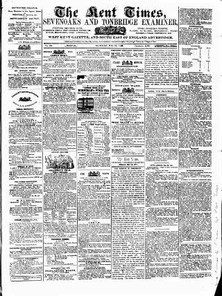 cover page of Kent Times, Tonbridge and Sevenoaks Examiner published on May 18, 1861