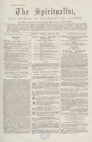 cover page of Spiritualist published on May 18, 1877
