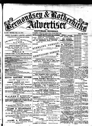 cover page of Southwark and Bermondsey Recorder published on May 18, 1878