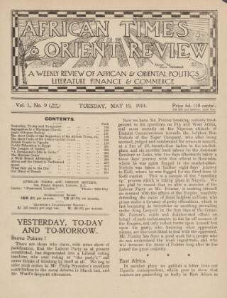 cover page of African Times and Orient Review published on May 19, 1914