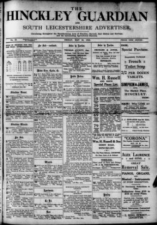 cover page of Hinckley Guardian and South Leicestershire Advertiser published on May 18, 1923
