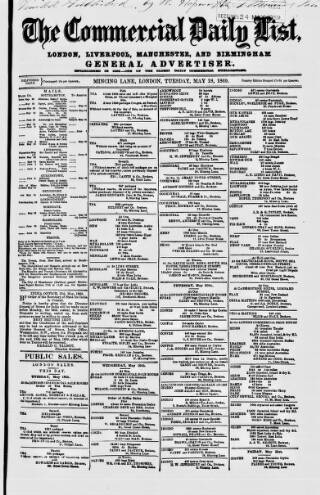 cover page of Commercial Daily List (London) published on May 18, 1869
