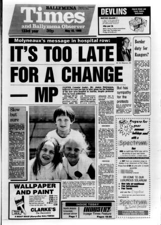 cover page of Ballymena Weekly Telegraph published on May 18, 1988