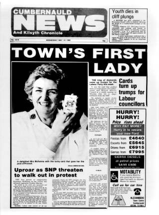 cover page of Cumbernauld News published on May 18, 1988