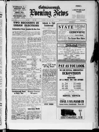 cover page of Gainsborough Evening News published on May 18, 1954