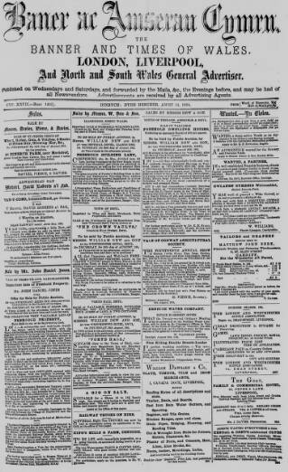 cover page of Baner ac Amserau Cymru published on August 13, 1884