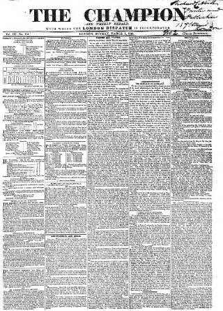 cover page of The Champion published on March 1, 1840