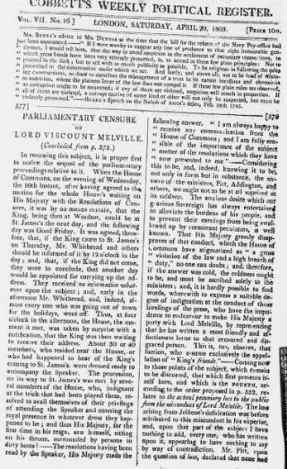 cover page of Cobbett's Weekly Political Register published on April 20, 1805
