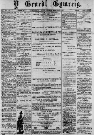 cover page of Y Genedl Gymreig published on March 28, 1883
