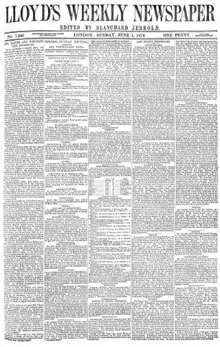 cover page of Lloyd's Weekly Newspaper published on June 1, 1879