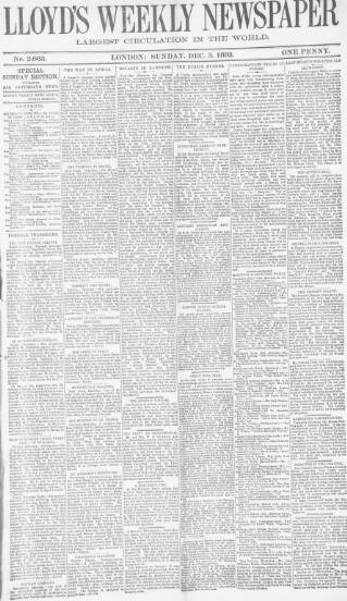 cover page of Lloyd's Weekly Newspaper published on December 3, 1893
