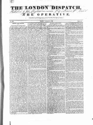 cover page of London Dispatch published on August 11, 1839