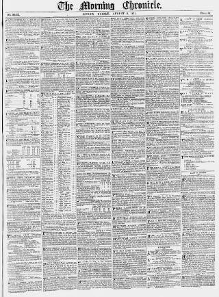 cover page of Morning Chronicle published on August 8, 1851