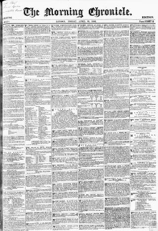cover page of Morning Chronicle published on April 25, 1856