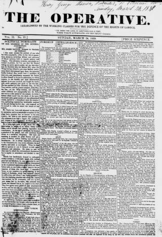 cover page of The Operative published on March 24, 1839