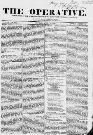 cover page of The Operative published on April 28, 1839