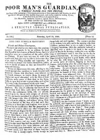 cover page of Poor Man's Guardian published on April 25, 1835