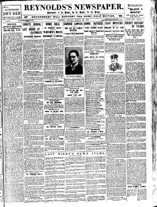 cover page of Reynolds's Newspaper published on March 29, 1908