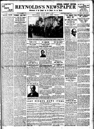 cover page of Reynolds's Newspaper published on March 1, 1914