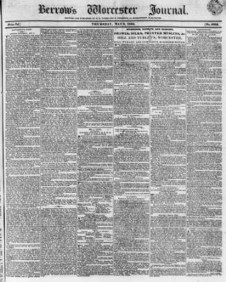 cover page of Worcester Journal published on May 8, 1834