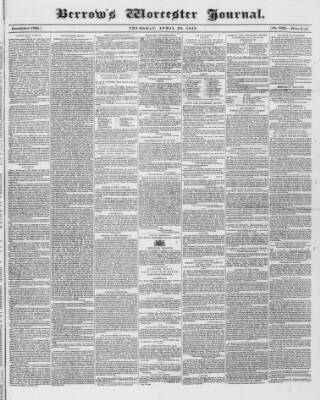 cover page of Worcester Journal published on April 20, 1843