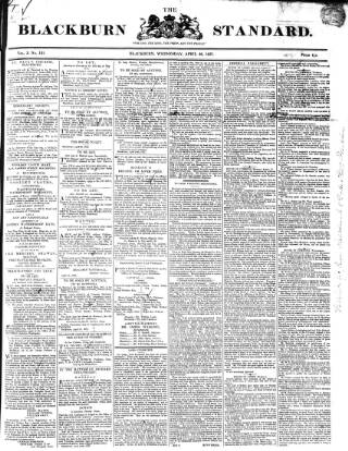 cover page of Blackburn Standard published on April 26, 1837