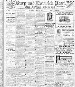 cover page of Bury and Norwich Post published on April 23, 1907