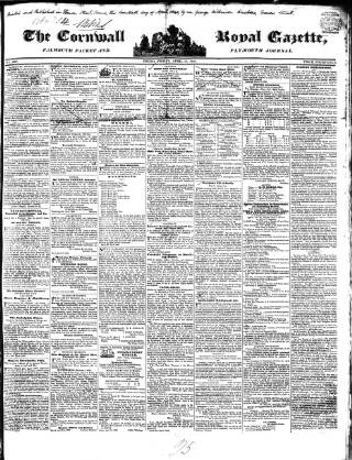cover page of Royal Cornwall Gazette published on April 17, 1840