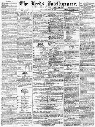 cover page of Leeds Intelligencer published on April 26, 1862