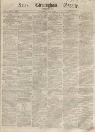 cover page of Aris's Birmingham Gazette published on June 2, 1860