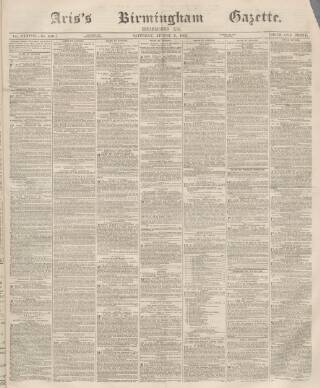 cover page of Aris's Birmingham Gazette published on August 8, 1868