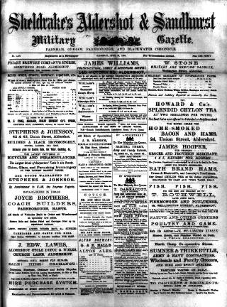 cover page of Aldershot Military Gazette published on April 27, 1889