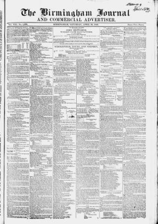 cover page of Birmingham Journal published on April 26, 1845