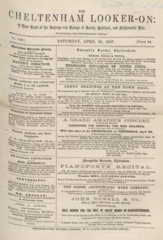 cover page of Cheltenham Looker-On published on April 20, 1867