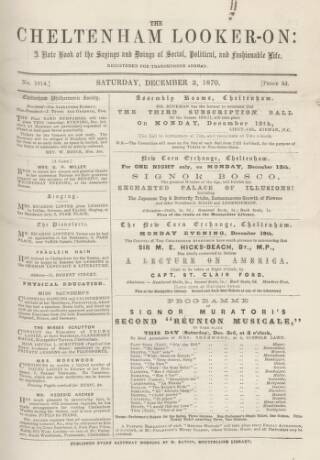 cover page of Cheltenham Looker-On published on December 3, 1870